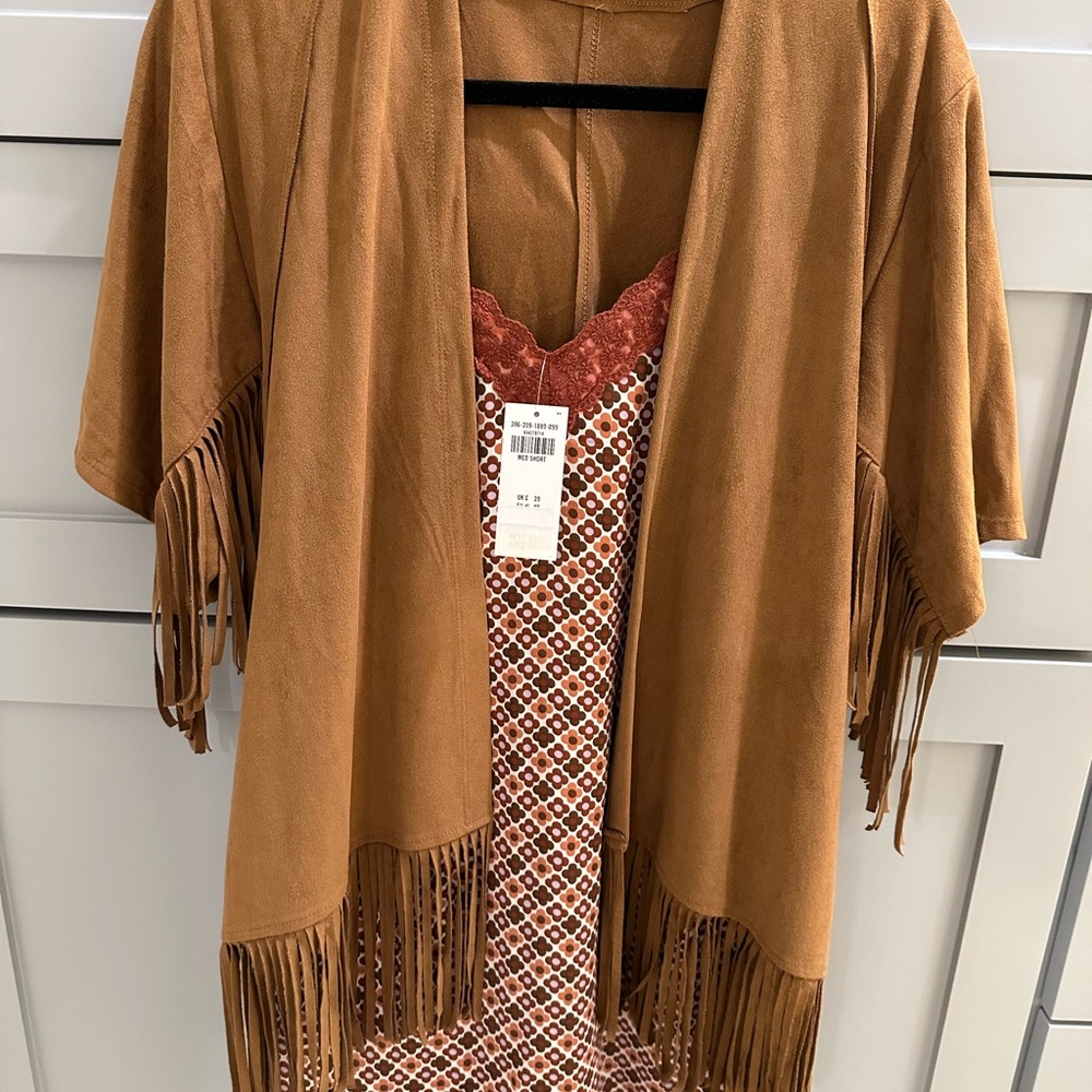 Hollister spaghetti strap Mini Dress with faux brown suede cover-up top - Picture 2 of 7